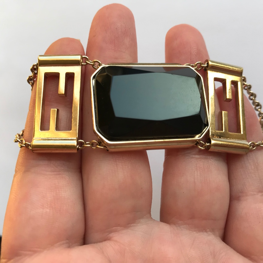 Fendi Vintage Black Crystal Gold Plated Bracelet