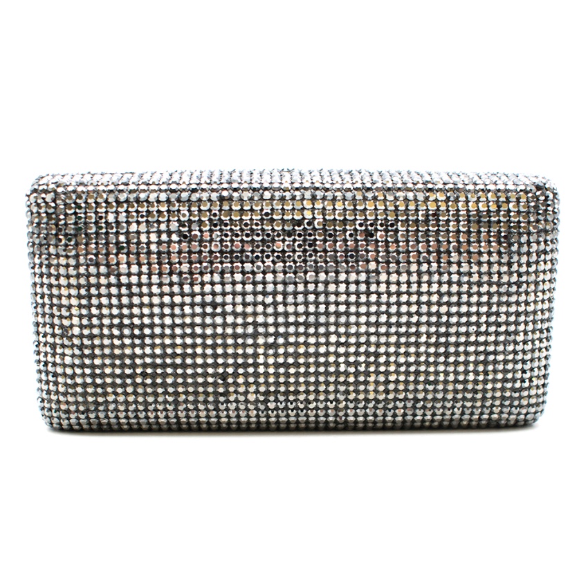 Preowned Kotur Silver Crystal Embellished Clutch Bag Cream metal