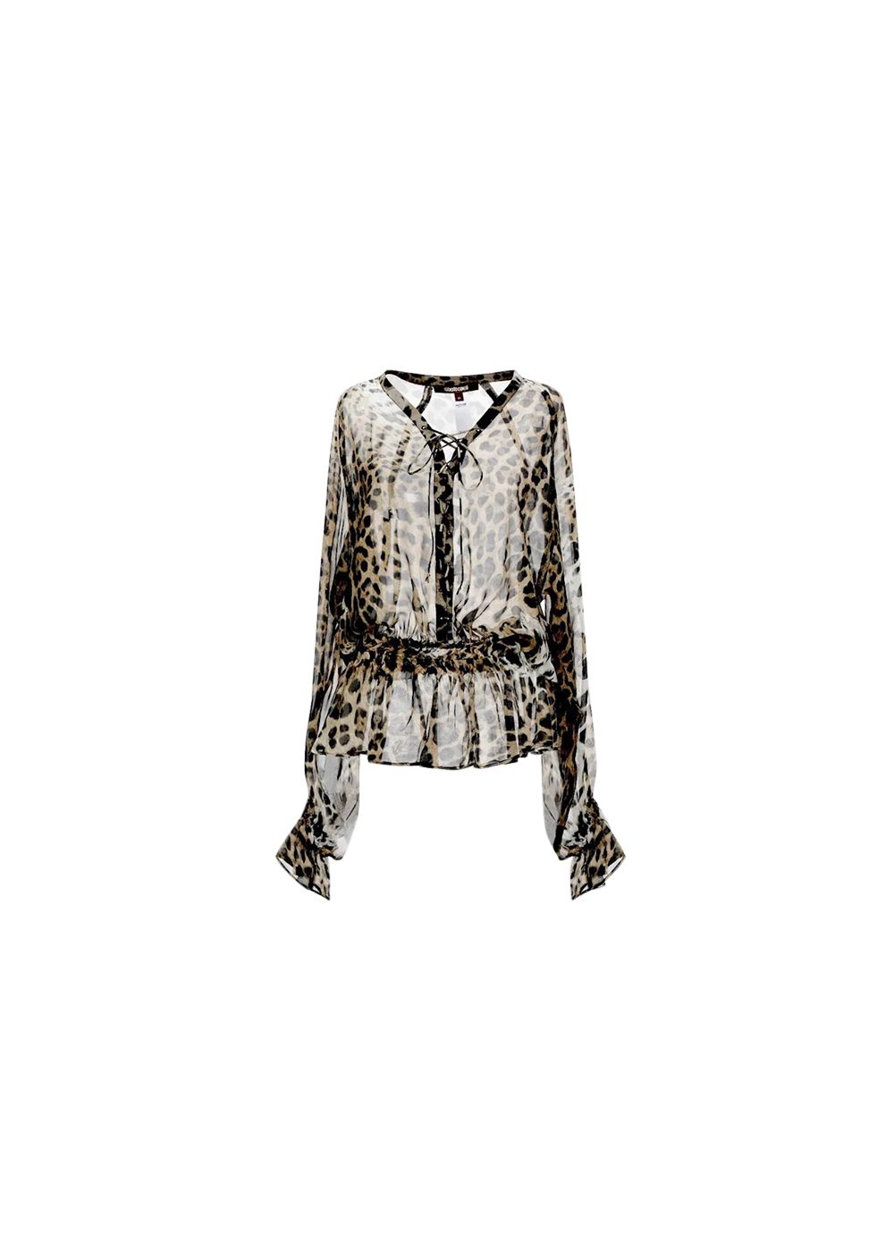 Roberto Cavalli Sheer Silk Leopard Print Blouse Size S