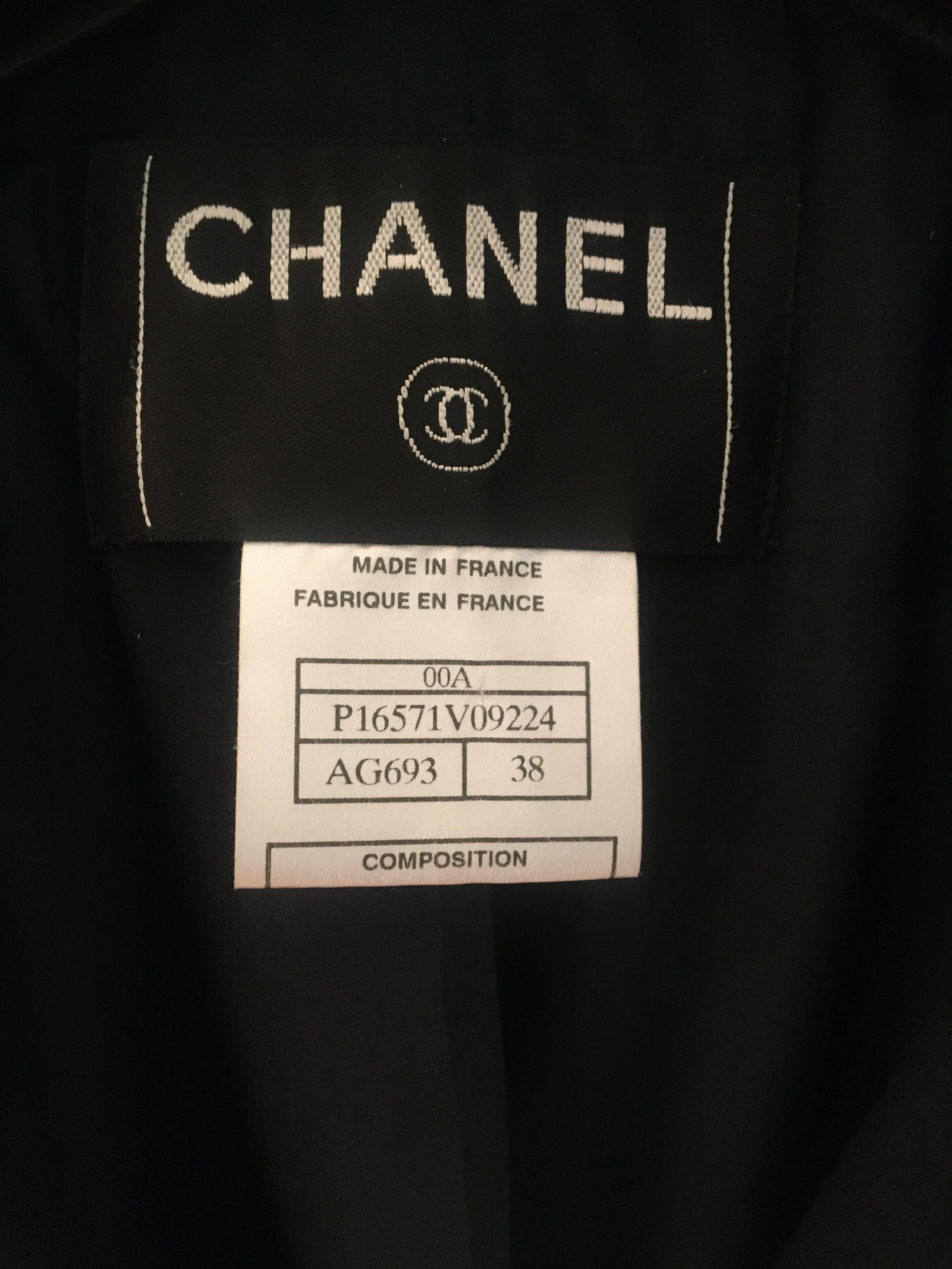 Preowned Chanel Navy Contrast Stitch Lightweight Wool Coat Size XS Blue