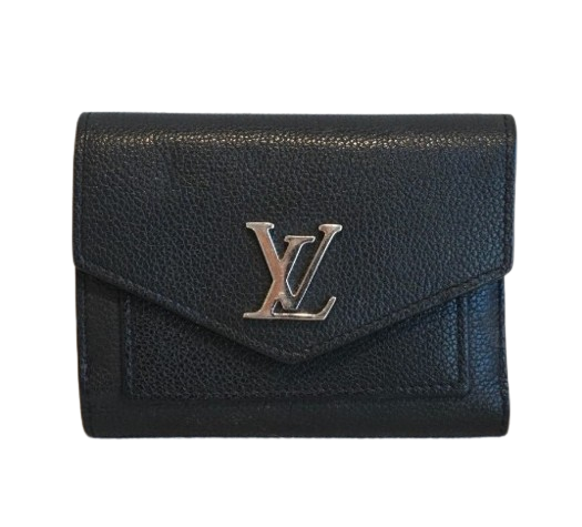 Preowned Saint Laurent Mylockme Compact Wallet Black grained cowhide leather