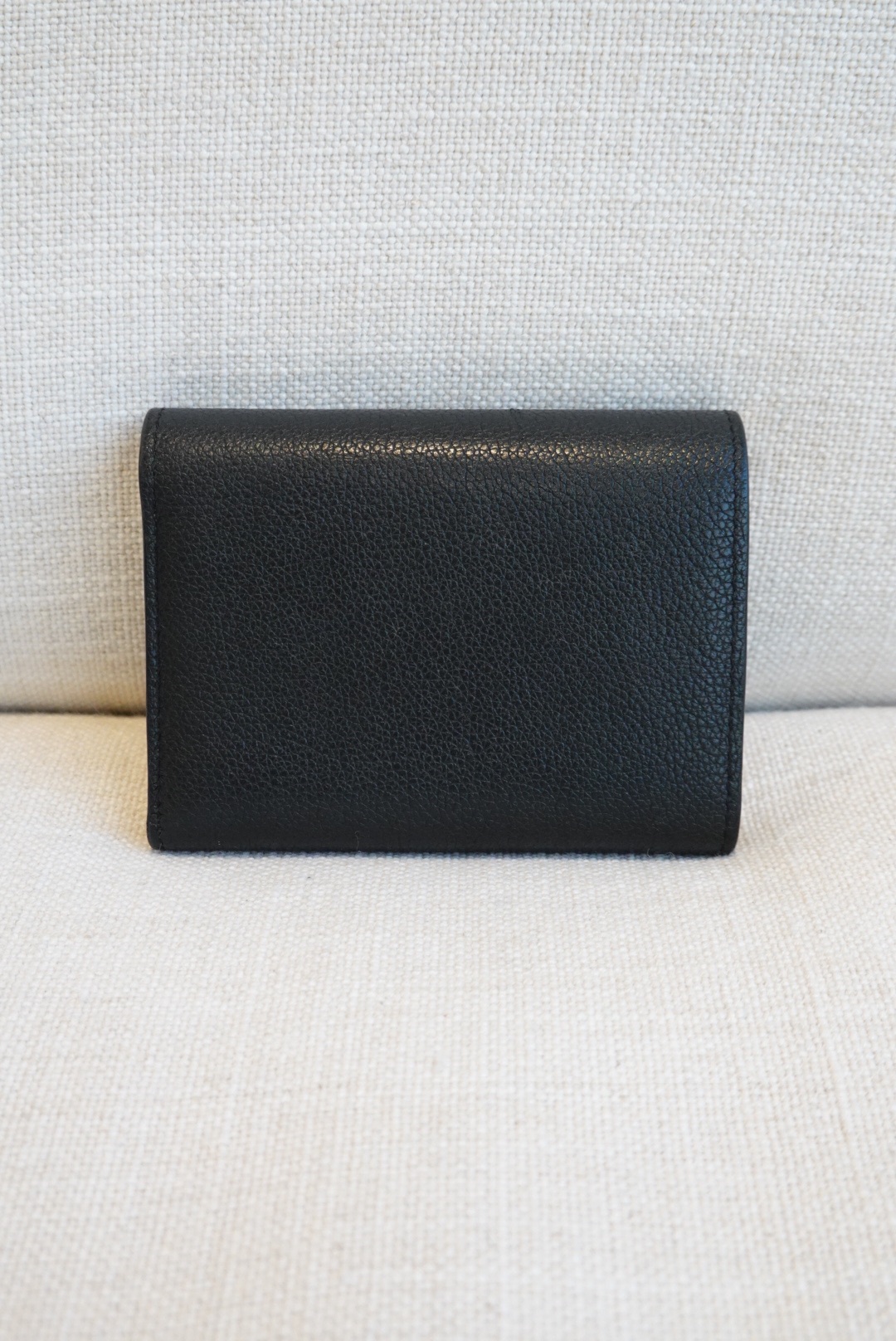 Preowned Saint Laurent Mylockme Compact Wallet Black grained cowhide leather