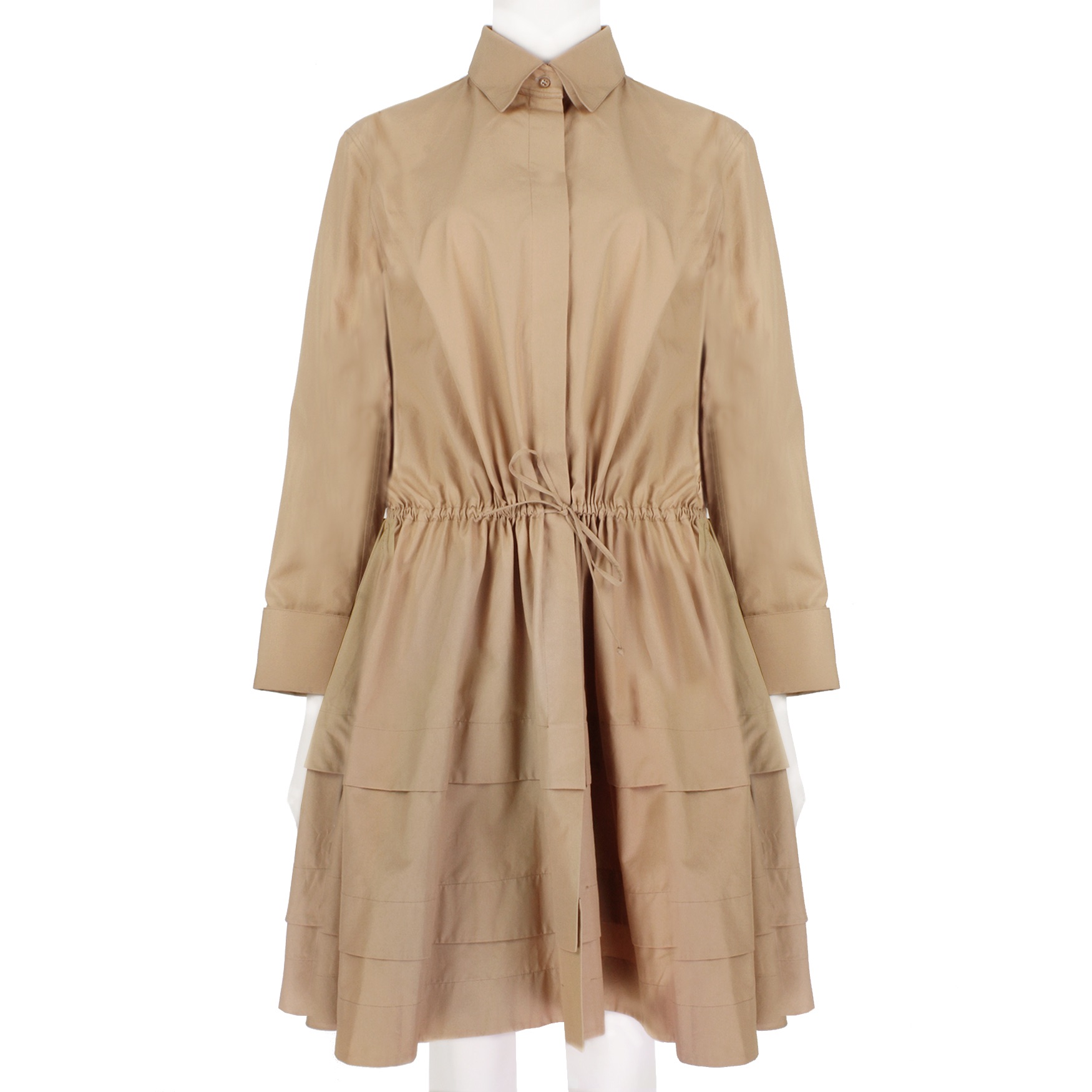 Alaia Beige Drawstring Waist Shirt Dress Size L Sandy cotton