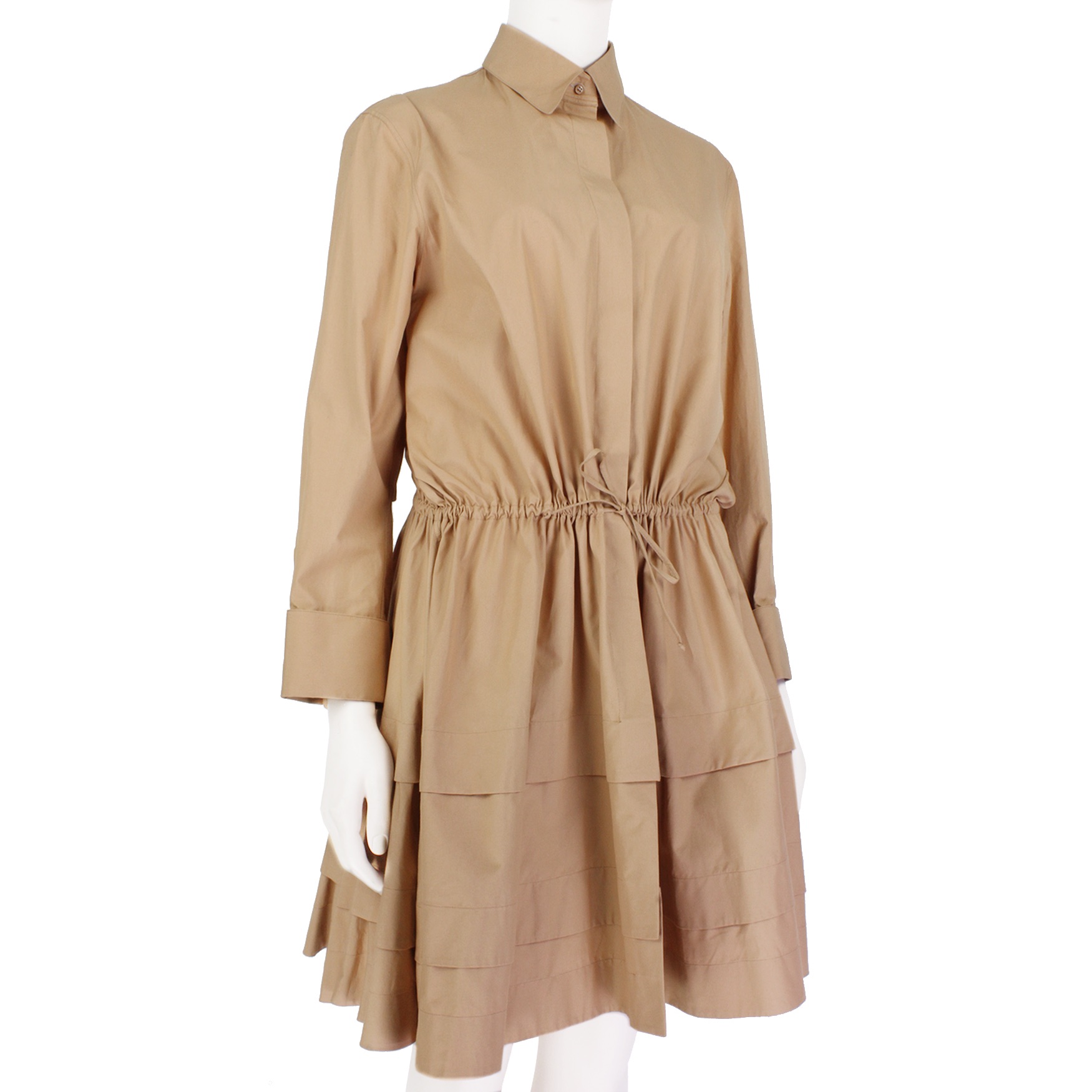 Alaia Beige Drawstring Waist Shirt Dress Size L Sandy cotton