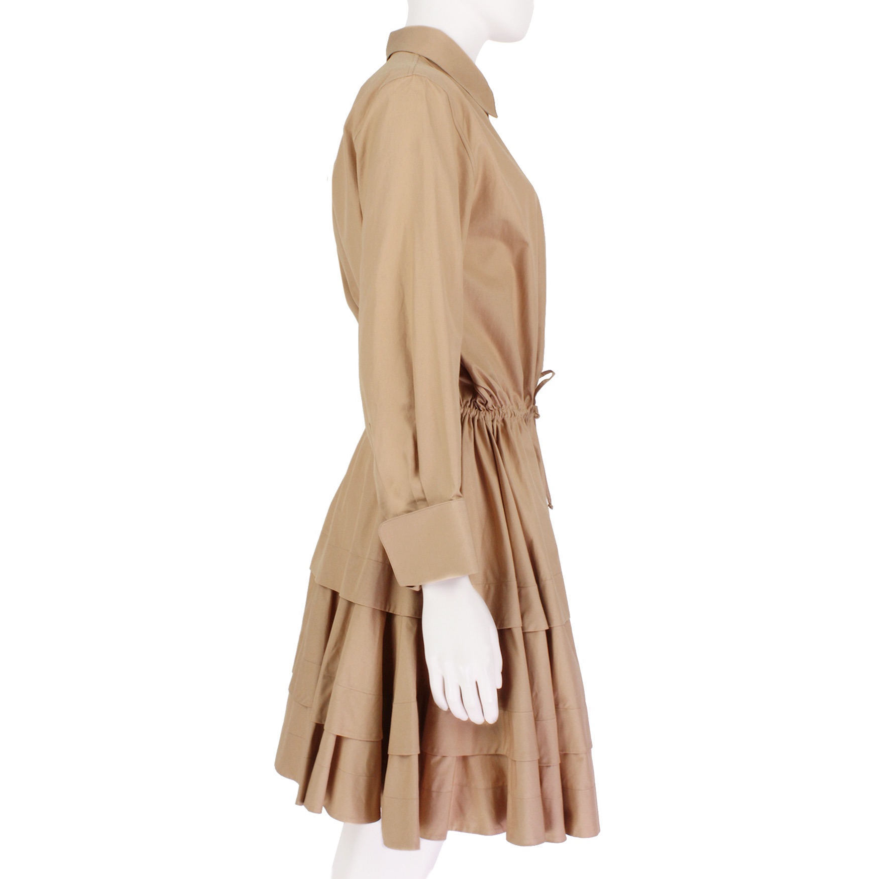 Alaia Beige Drawstring Waist Shirt Dress Size L Sandy cotton