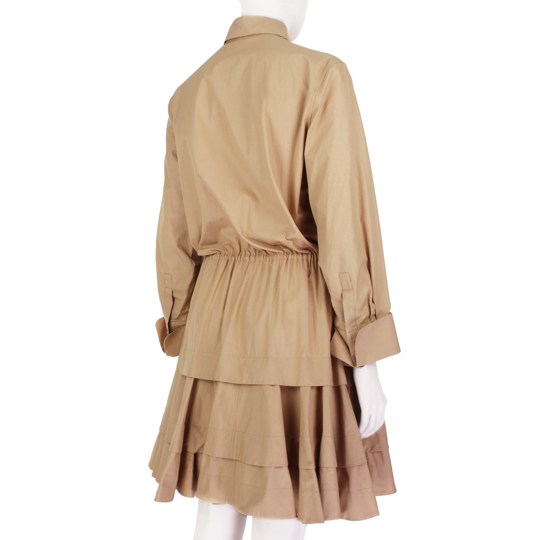 Alaia Beige Drawstring Waist Shirt Dress Size L Sandy cotton