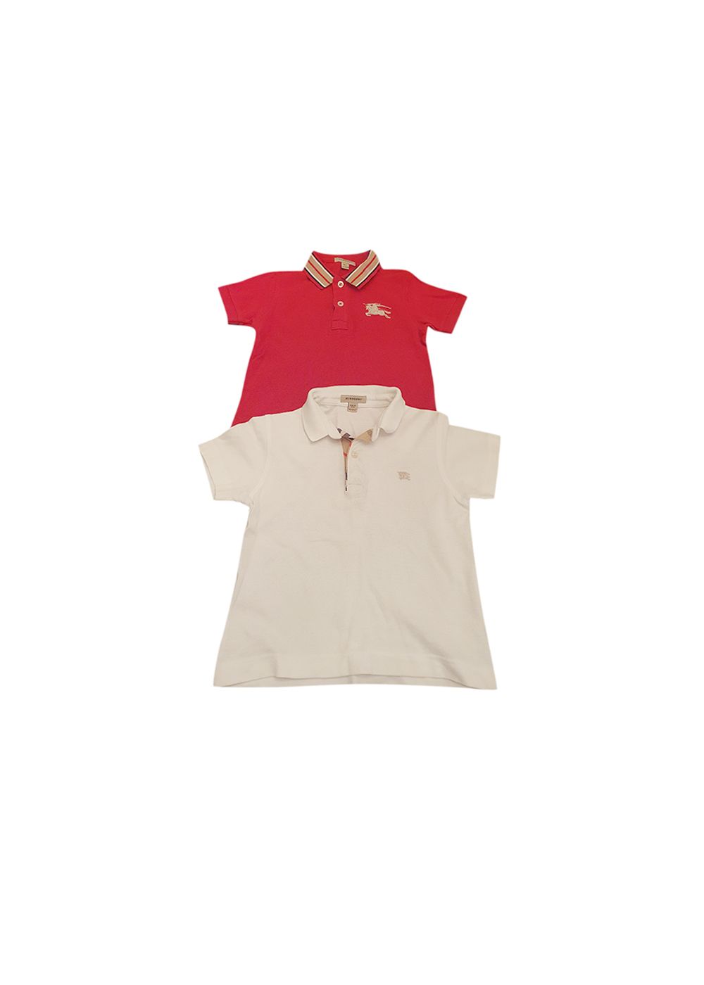 Boys Preowned Burberry Set of 2 cotton pique polo shirts Size 6 Years White/Red