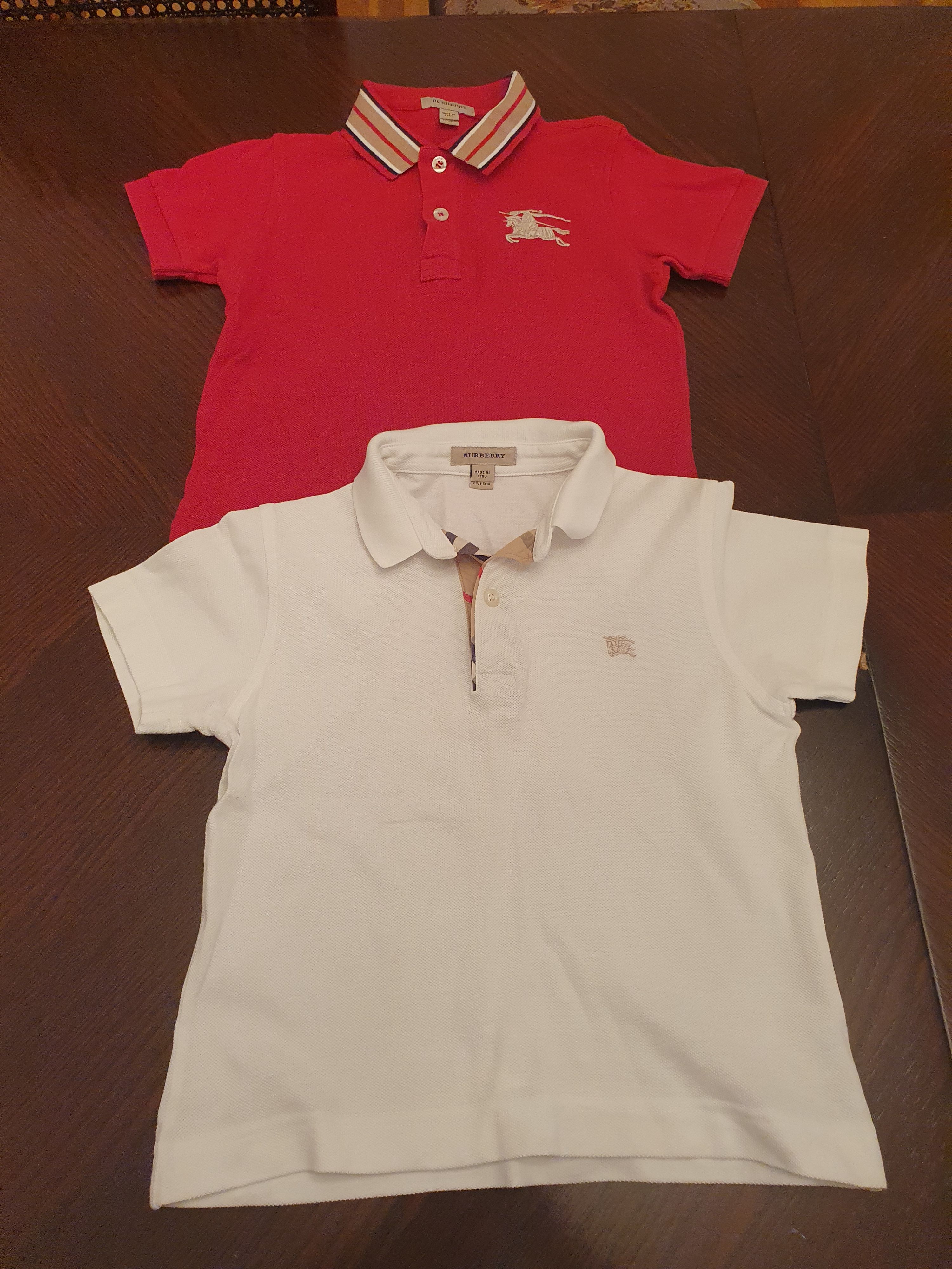 Boys Preowned Burberry Set of 2 cotton pique polo shirts Size 6 Years White/Red