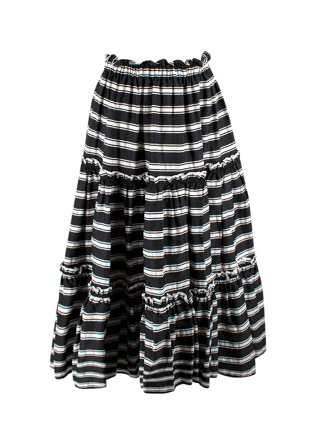 Lisa Marie Fernandez Black and White Striped Tiered Midi Skirt Size XXS viscose