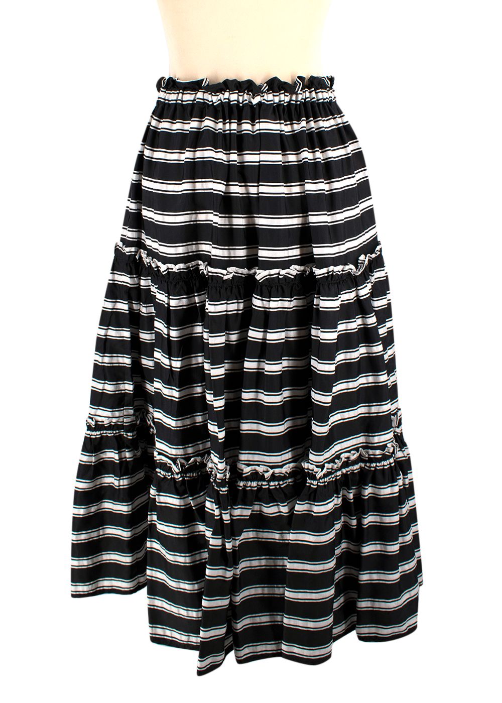 Lisa Marie Fernandez Black and White Striped Tiered Midi Skirt Size XXS viscose