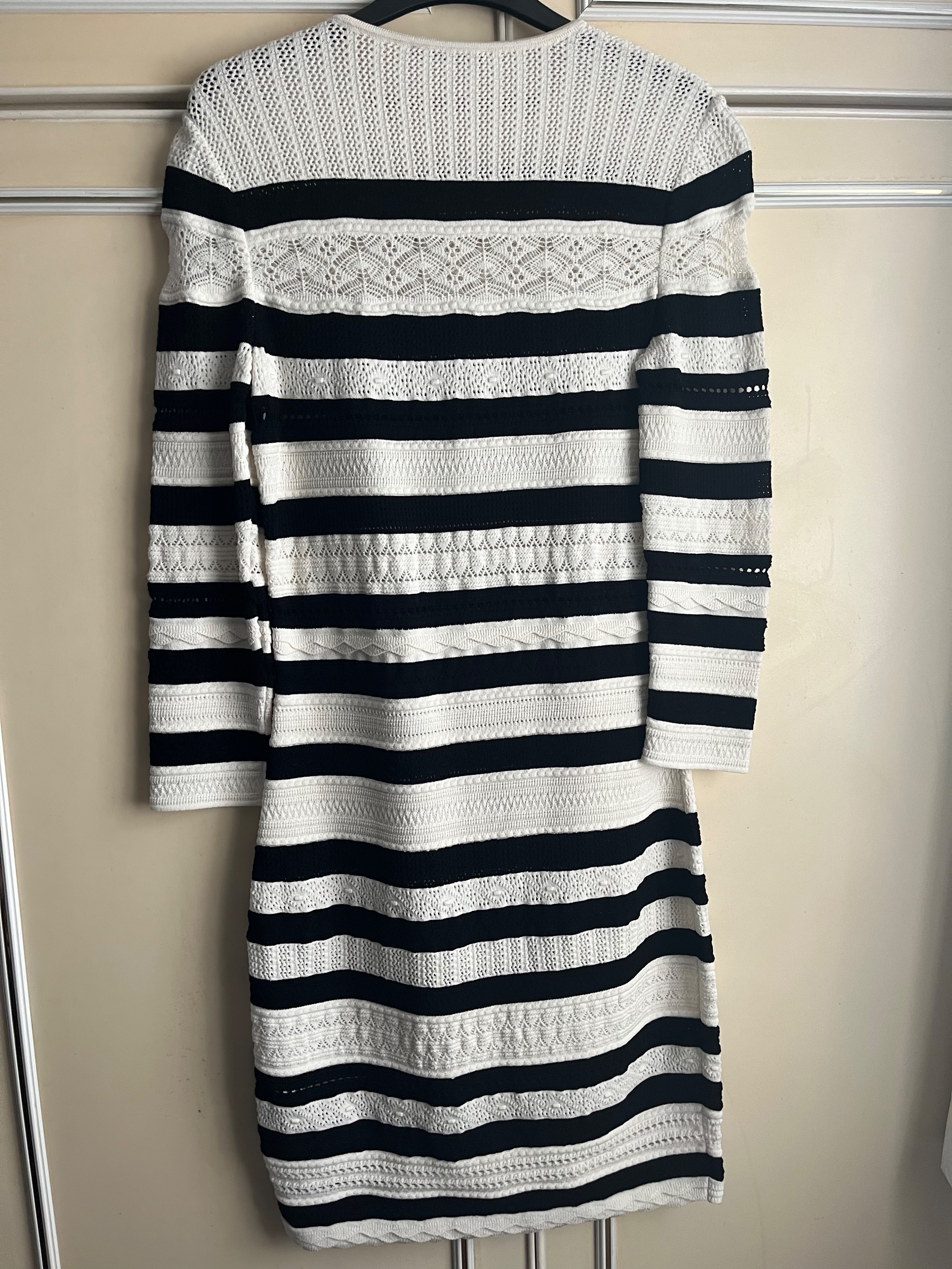 Preowned Alexander McQueen Black and White Striped Knitted Mini Dress Size L Black  White viscose