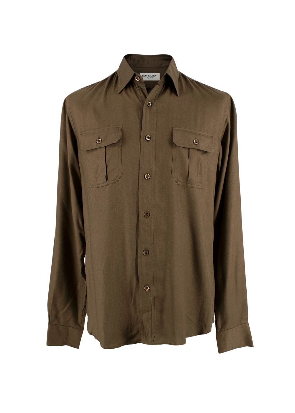 Men's Saint Laurent Khaki Utility Pocket Long Sleeved Shirt Size 39 Brown viscose