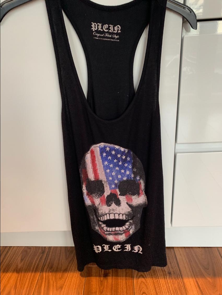 Preowned Phillipp Plein Crystal Skull Embellished Vest Size L Black stretch