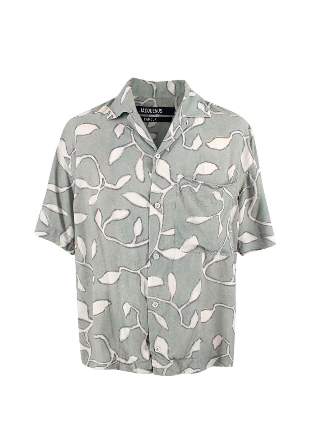 Men's Preowned Jacquemus La Chemise Jean Leaf Print Short Sleeve Shirt Size S Green viscose