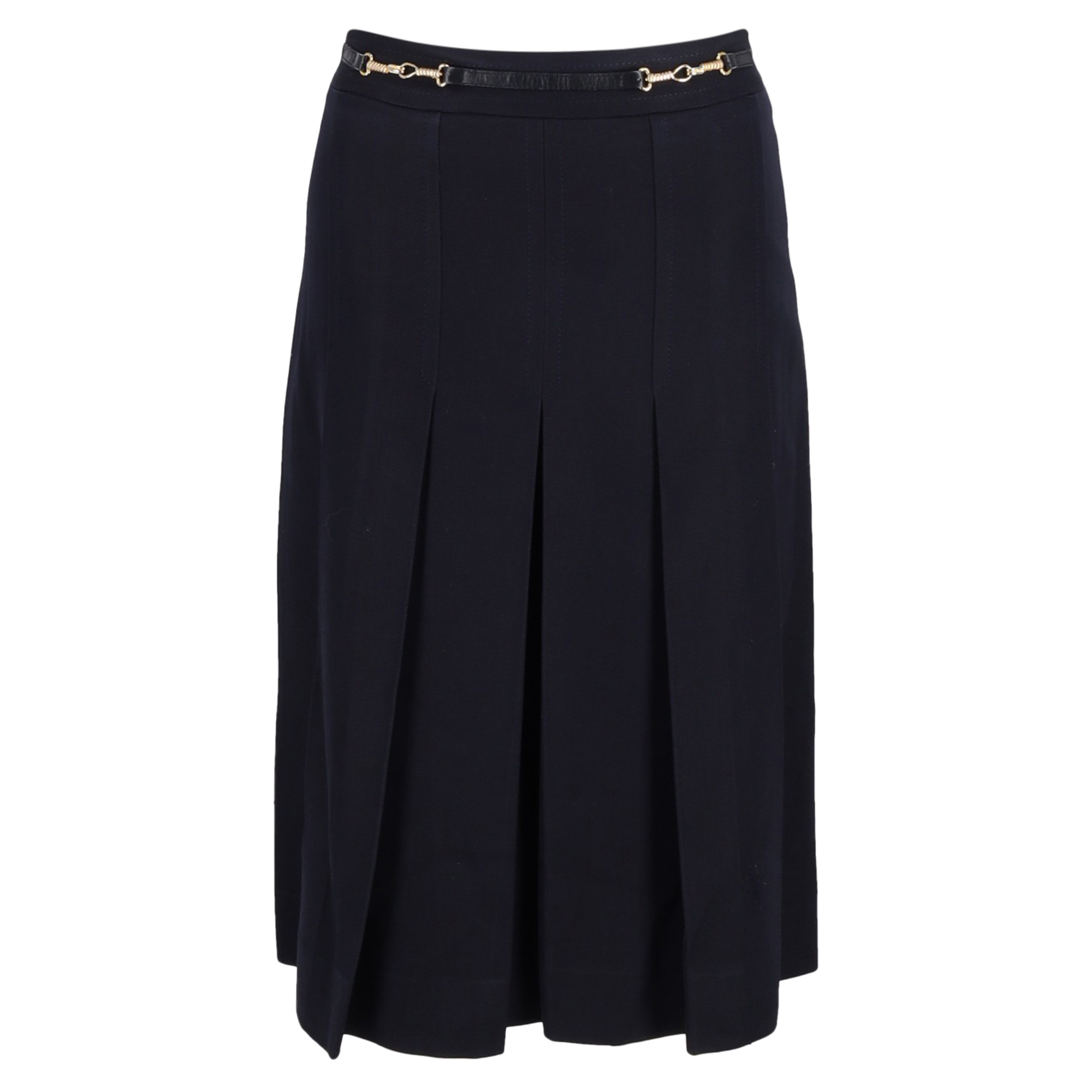 Preowned Celine Navy Pleated Skirt Size M blue | navy blue wool/hair