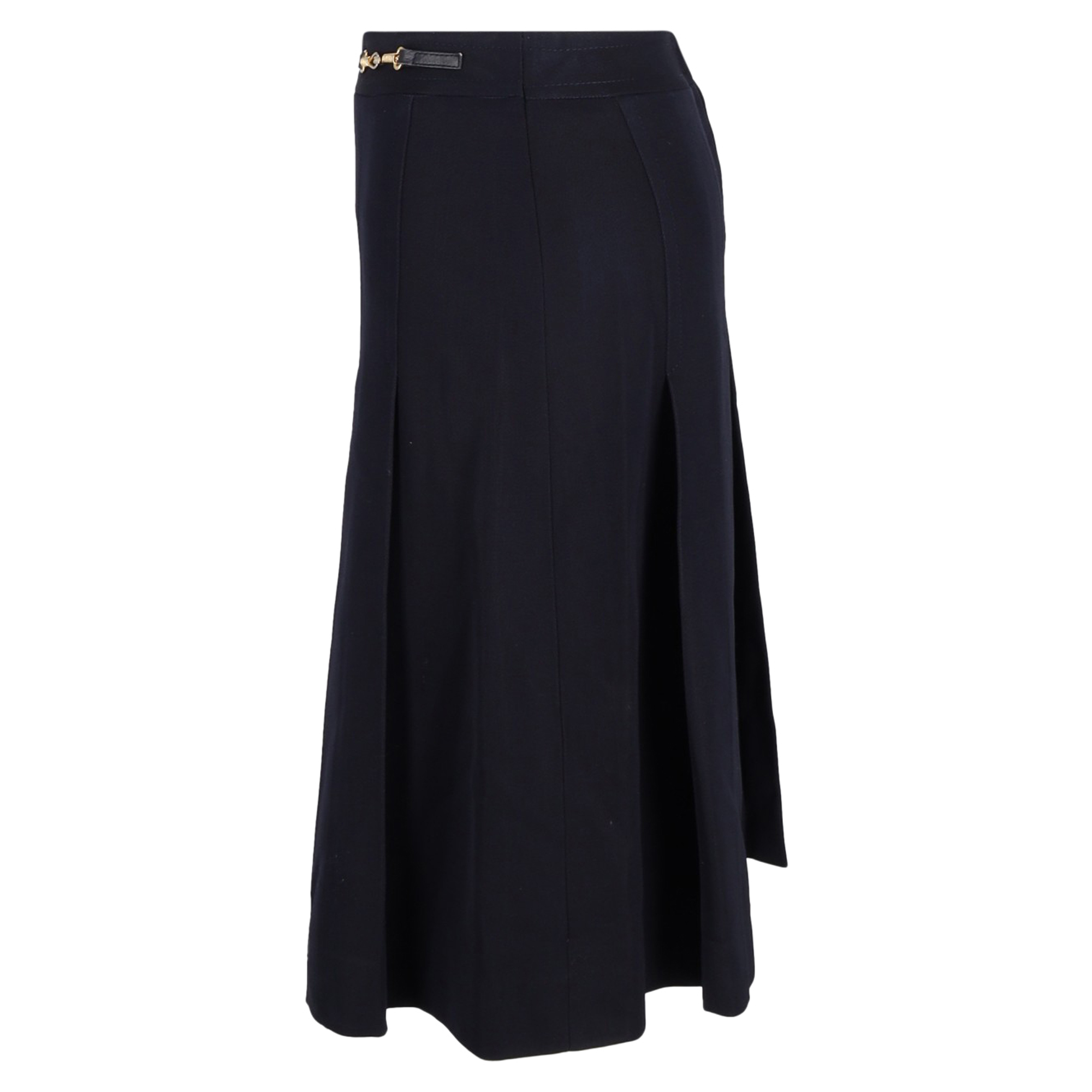 Preowned Celine Navy Pleated Skirt Size M blue | navy blue wool/hair