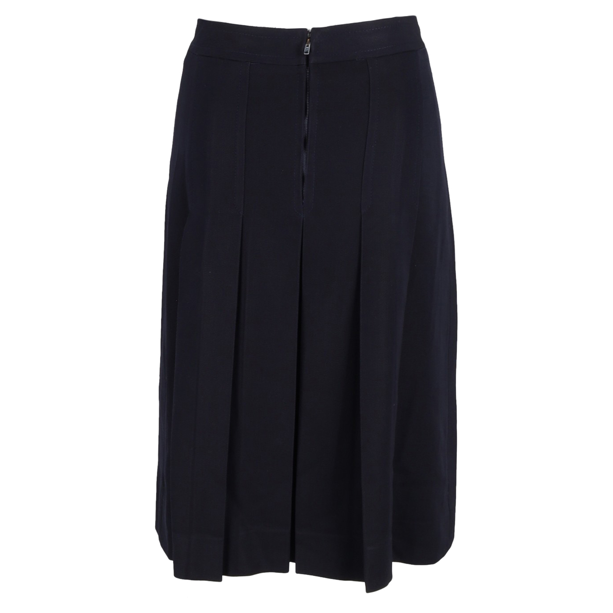 Preowned Celine Navy Pleated Skirt Size M blue | navy blue wool/hair