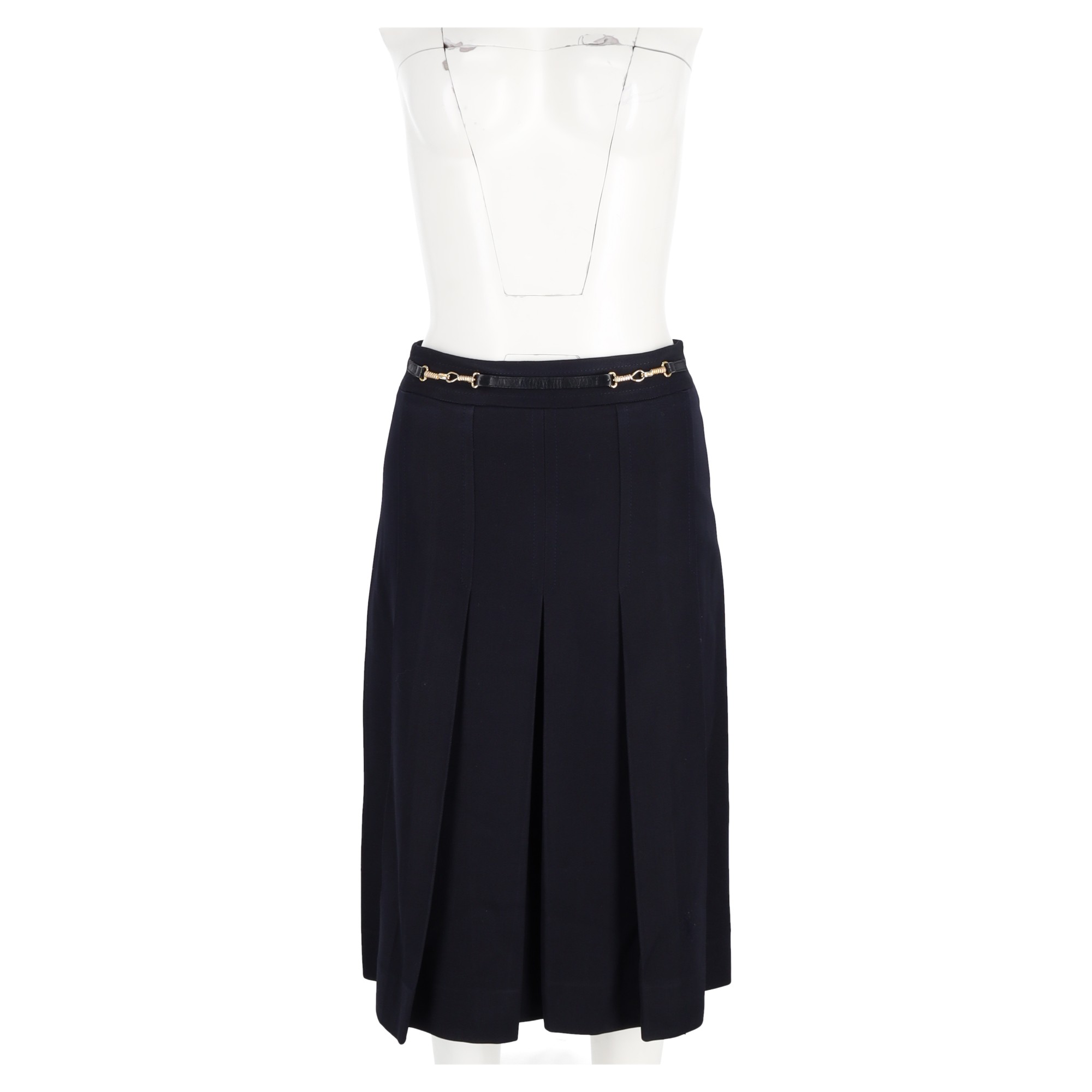 Preowned Celine Navy Pleated Skirt Size M blue | navy blue wool/hair