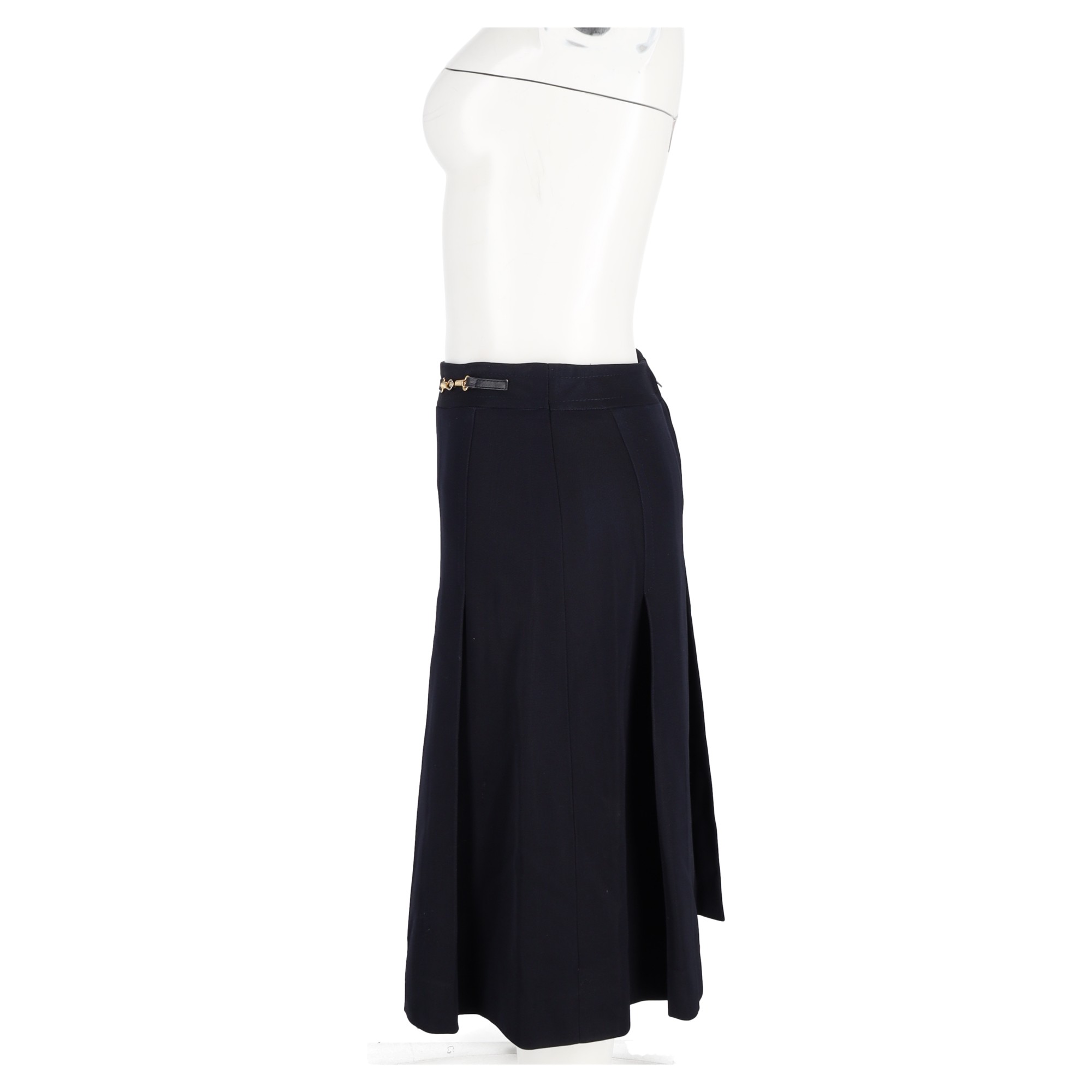 Preowned Celine Navy Pleated Skirt Size M blue | navy blue wool/hair