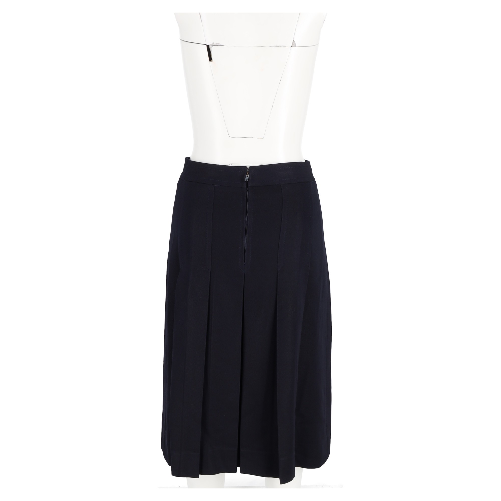 Preowned Celine Navy Pleated Skirt Size M blue | navy blue wool/hair