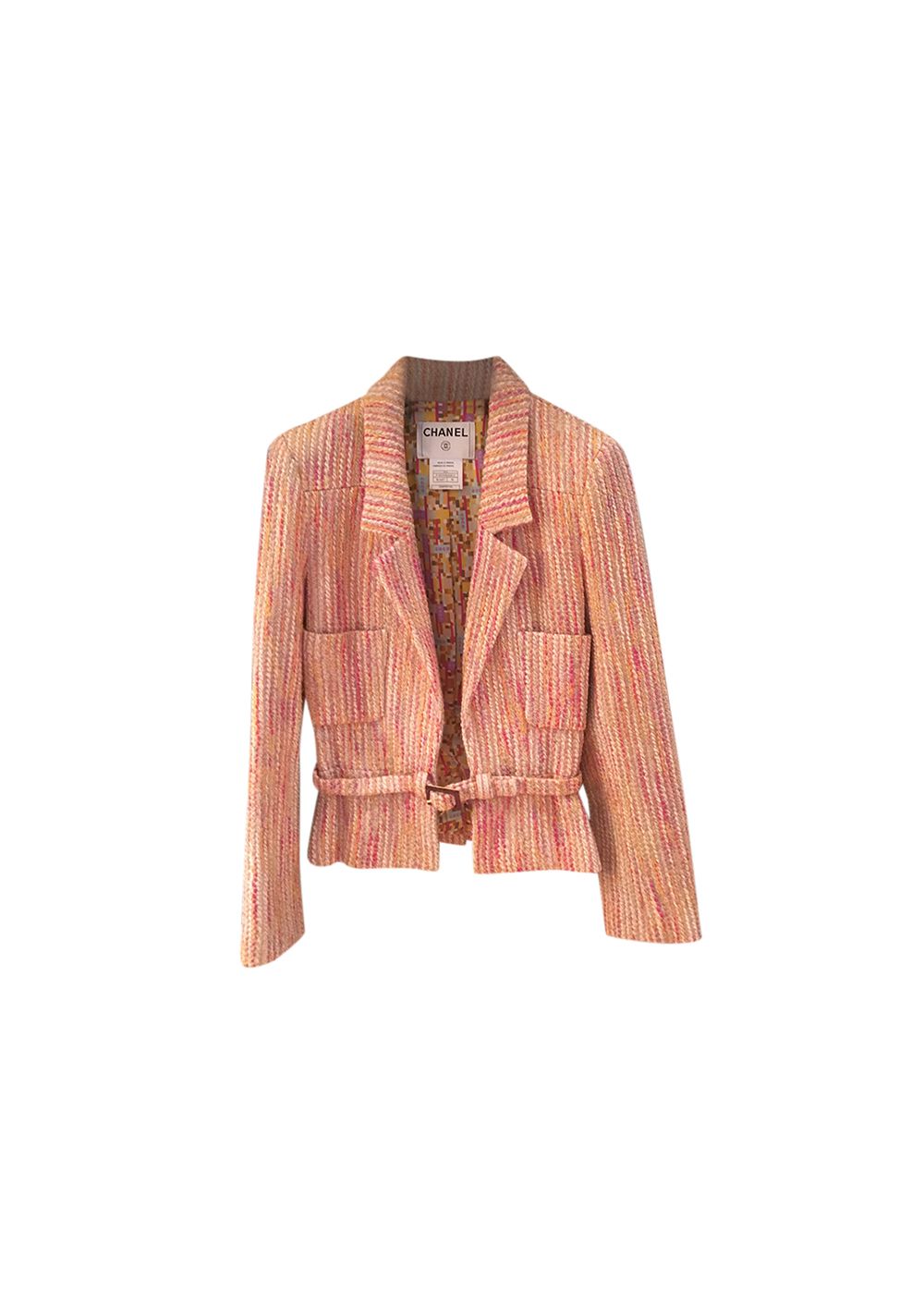 Preowned Chanel Multicoloured 01' Tweed Belted Jacket Size S multicloured