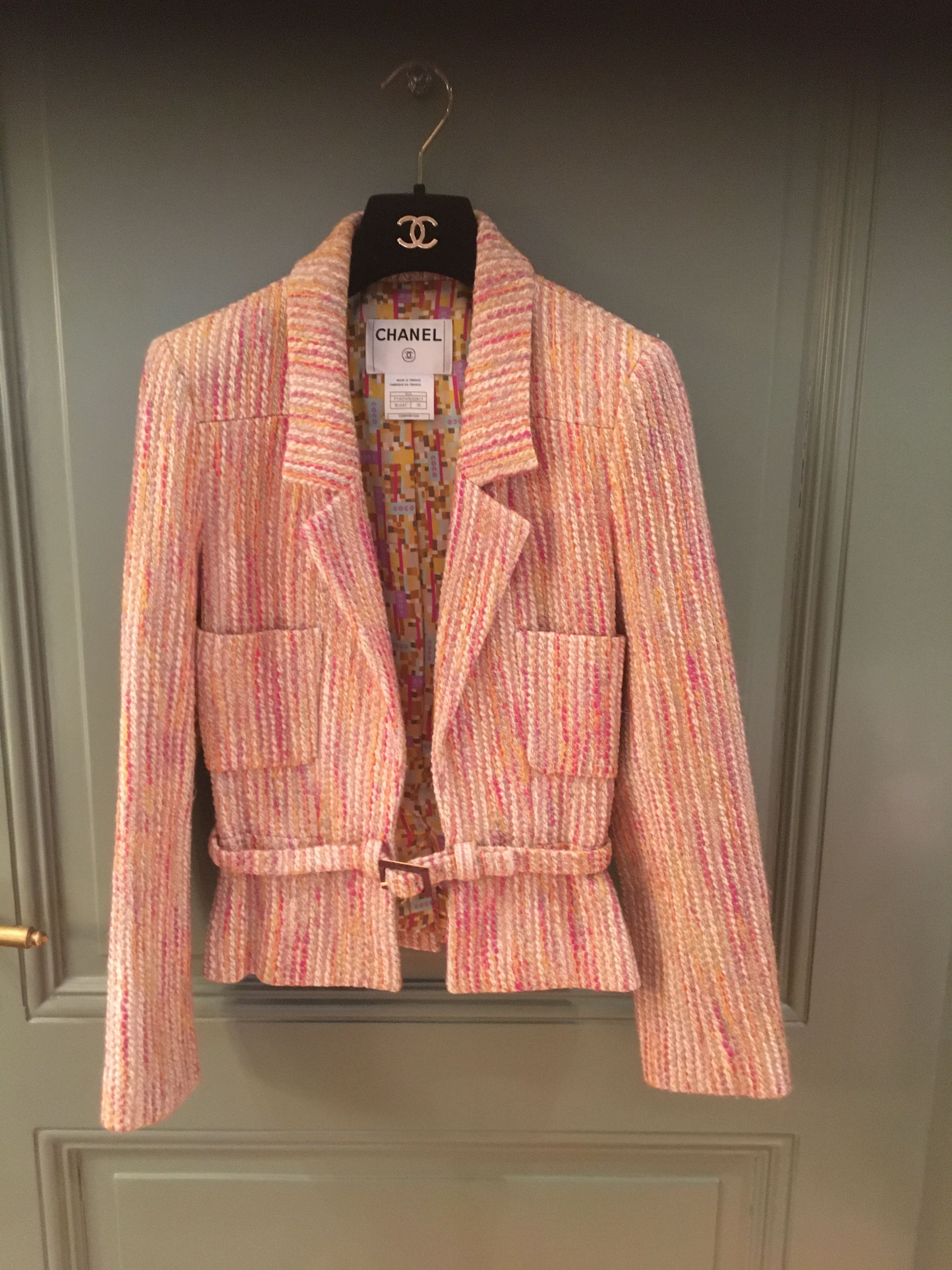 Preowned Chanel Multicoloured 01' Tweed Belted Jacket Size S multicloured