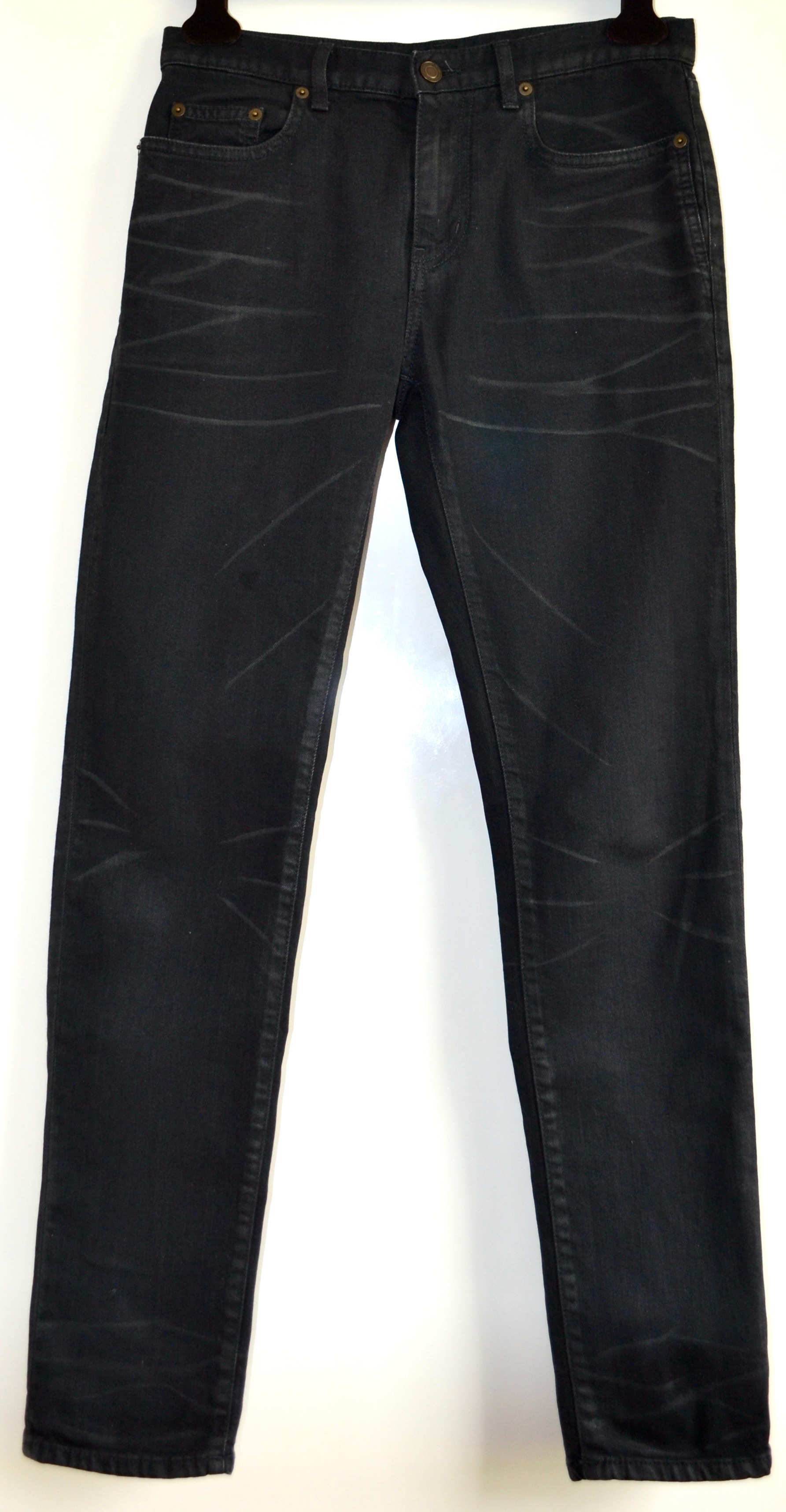 Preowned Saint Laurent Black Distressed Washed Skinny Jeans Size 27/69 cotton/elastane