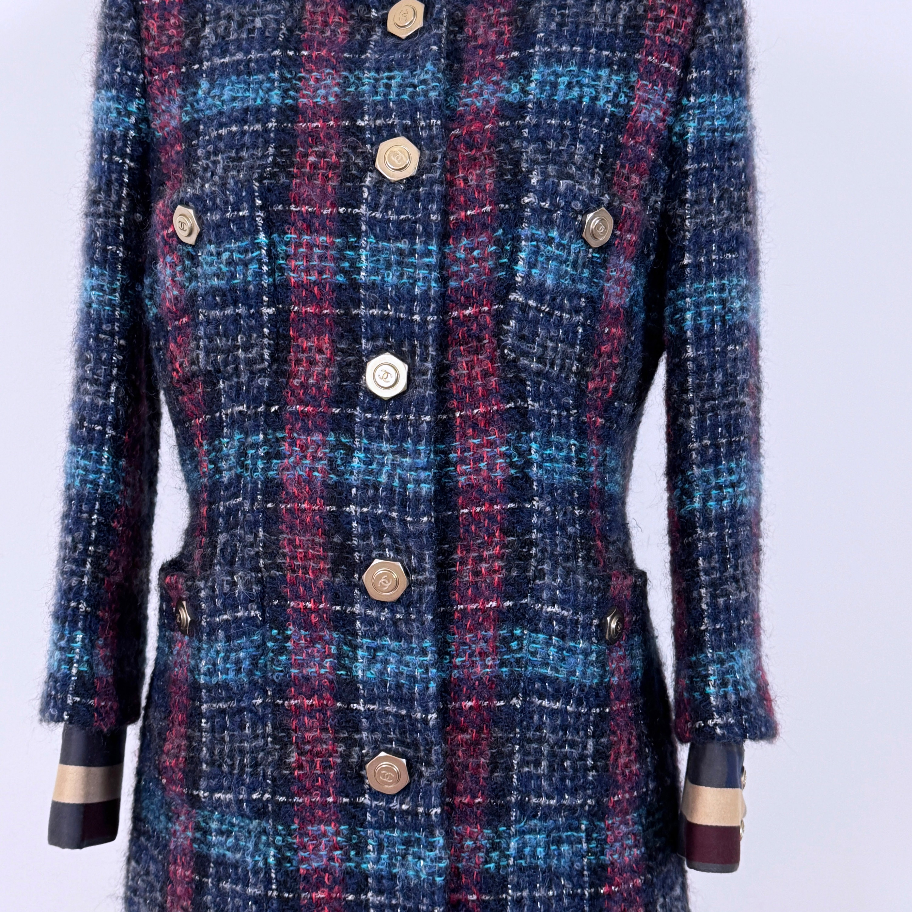 Chanel Multicoloured Tweed Jacket with Gold Button Detail Size M blue