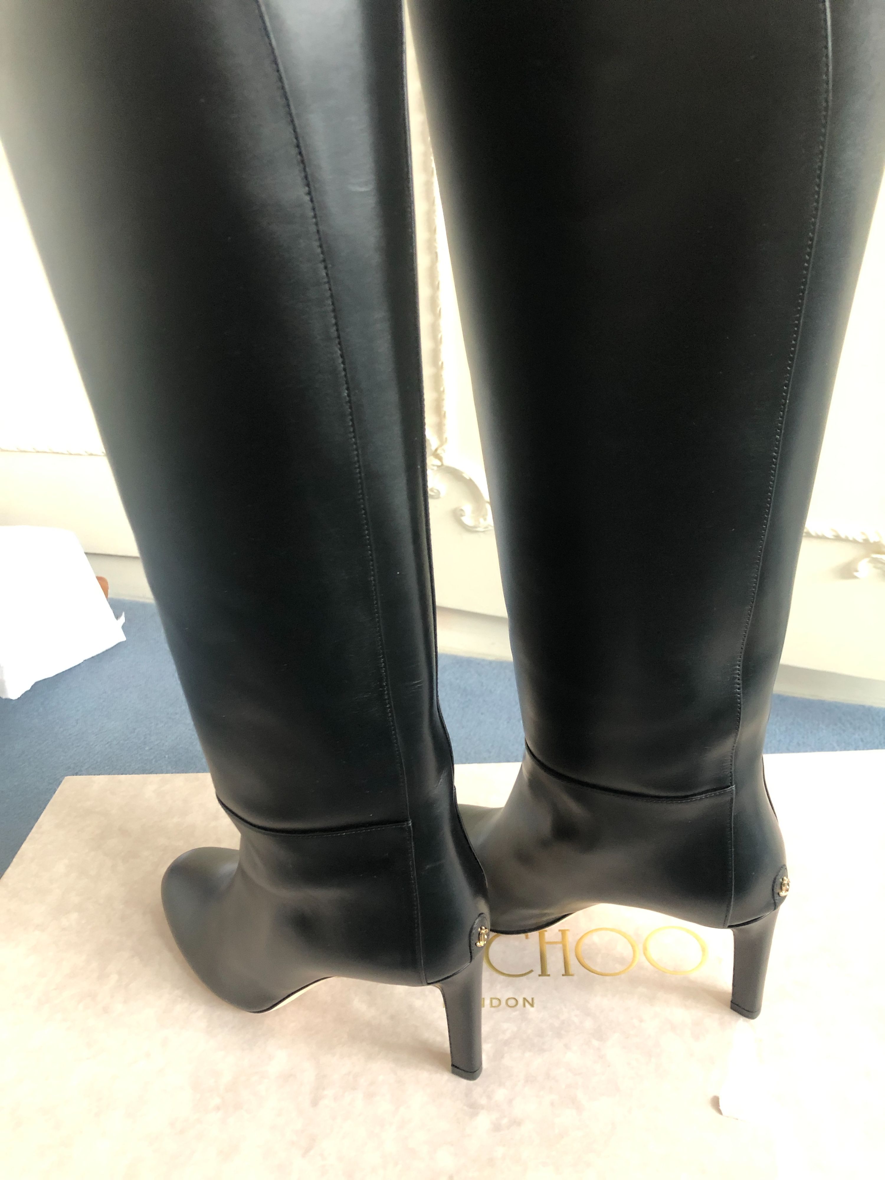 Jimmy Choo Karter 85 Black Calf Leather Knee-High Boots Size 39