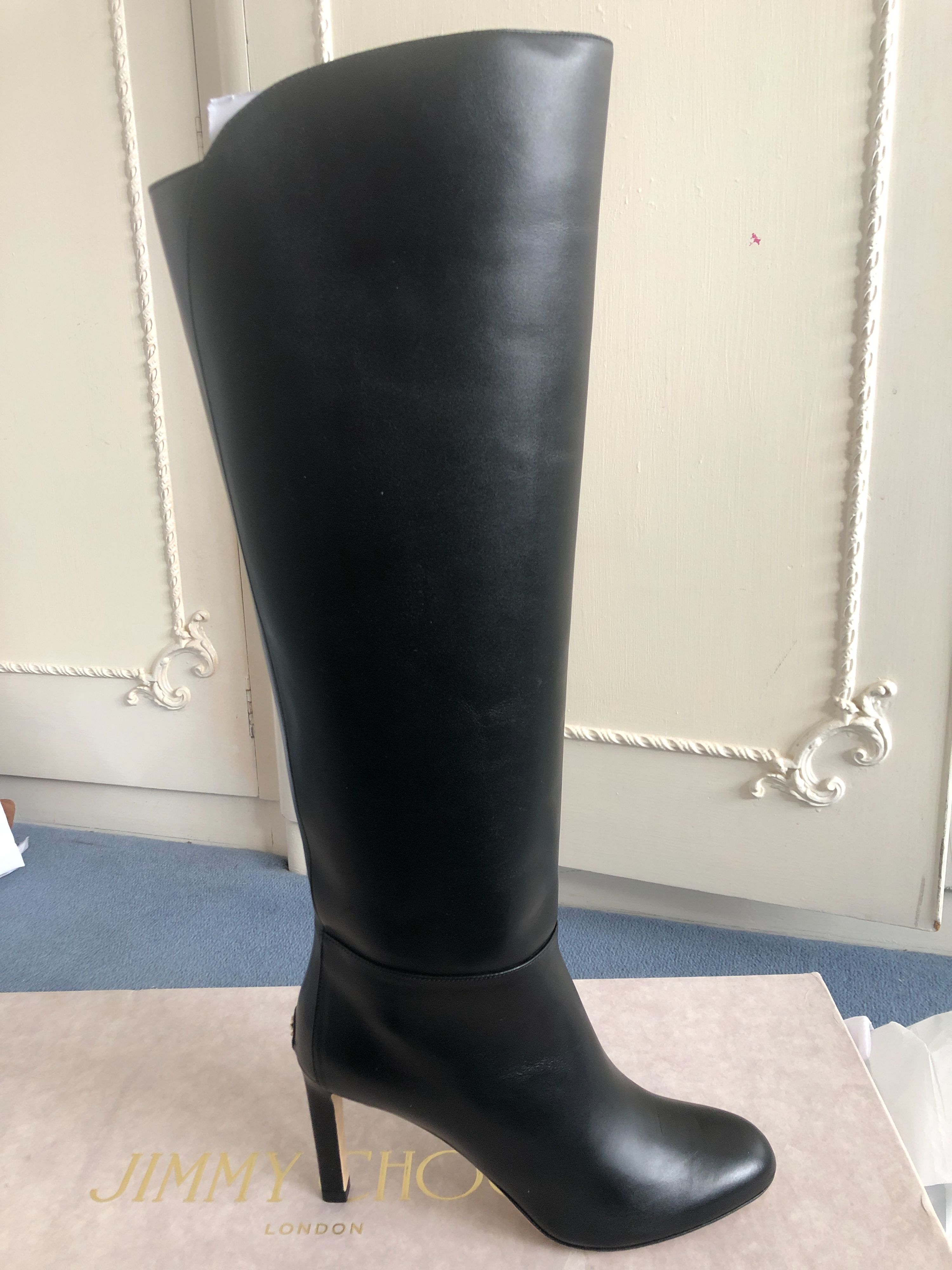 Jimmy Choo Karter 85 Black Calf Leather Knee-High Boots Size 39