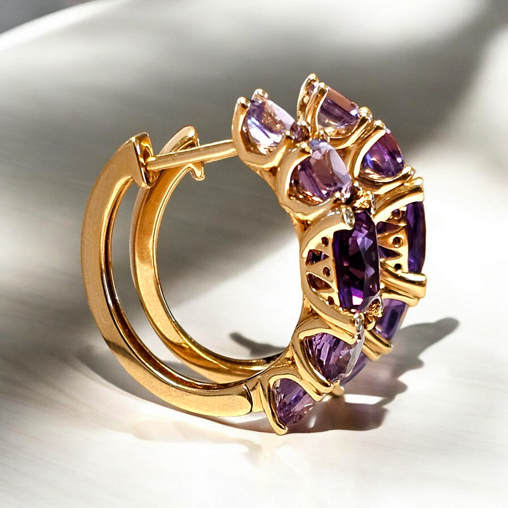 18ct Rose Gold 320ct Amethyst Diamond Hoop Earrings Yellow gold ct yellow gold