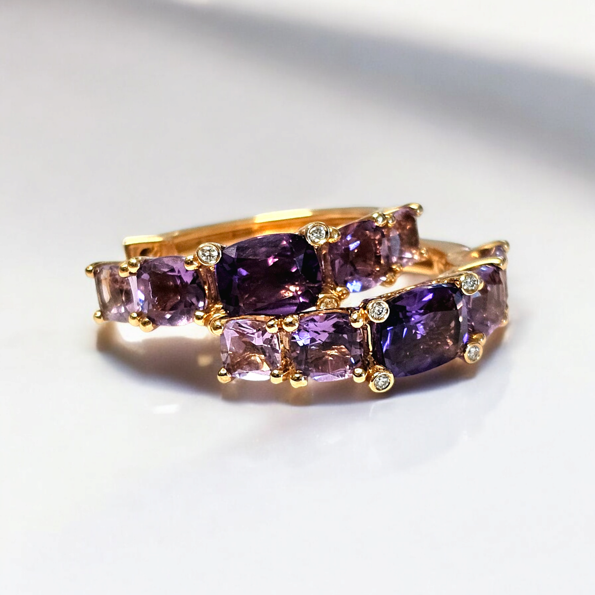 18ct Rose Gold 320ct Amethyst Diamond Hoop Earrings