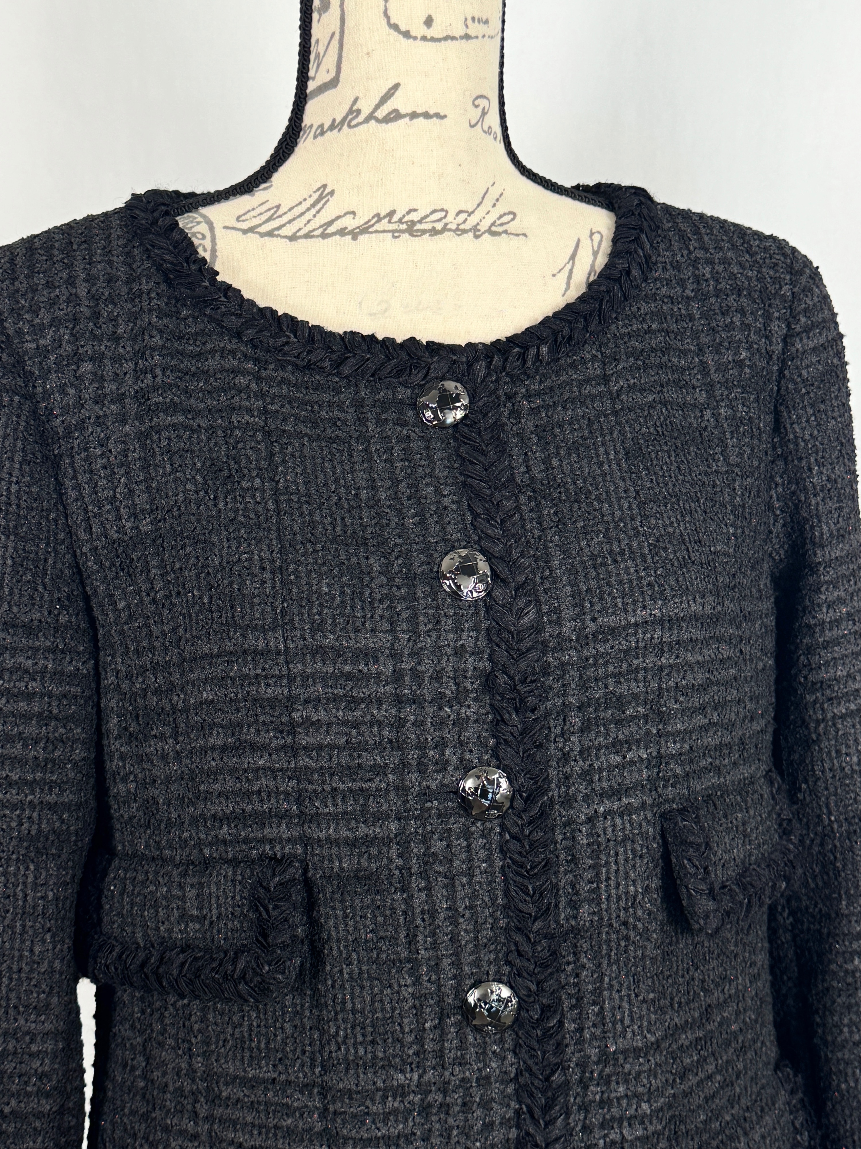 Chanel Globalization Collection Black Tweed Jacket Size M