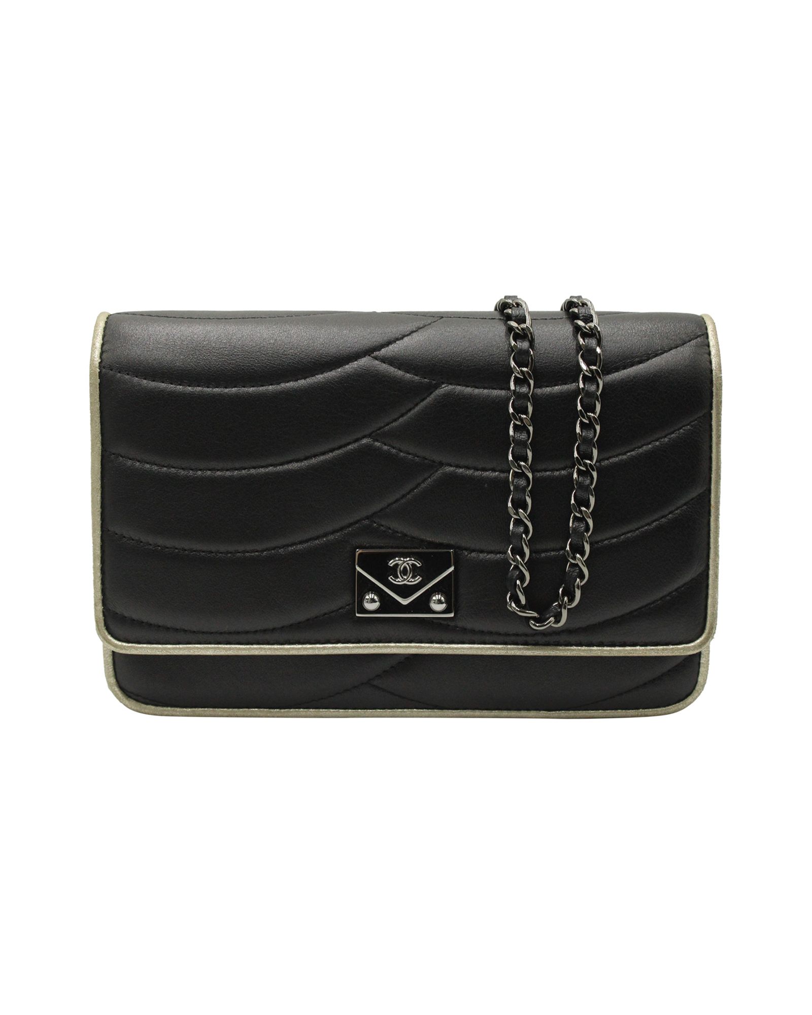 Chanel Pagoda Flap Square Mini Bag in Black and White Scallop Quilted Leather