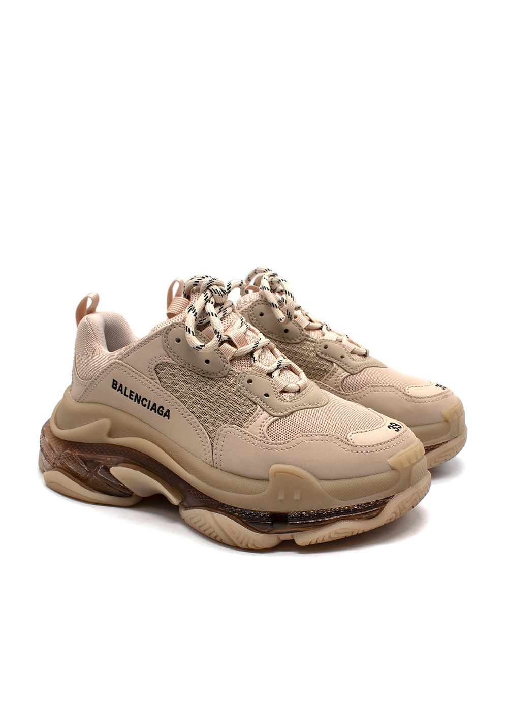 Preowned Balenciaga Nude Leather And Mesh Triple S Trainers Size 39