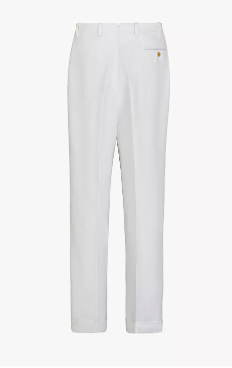 Men's Giuliva Heritage White Umberto Tailored Linen Trousers Size L