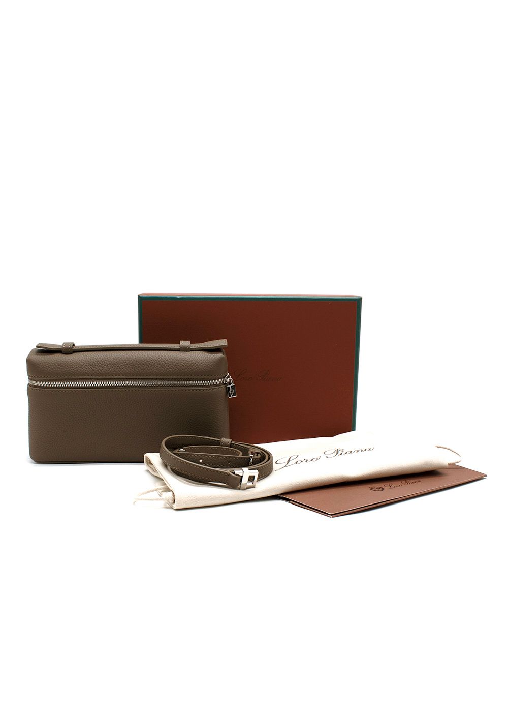 Loro Piana Grained Calfskin L19 Extra Pocket Pouch in Warm Mastic