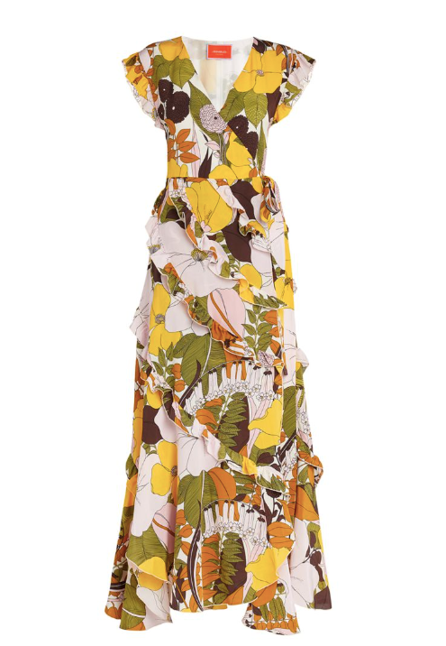 La Double Floral Silk Lollipop Wrap Midi Dress Size S Mutli-Coloured