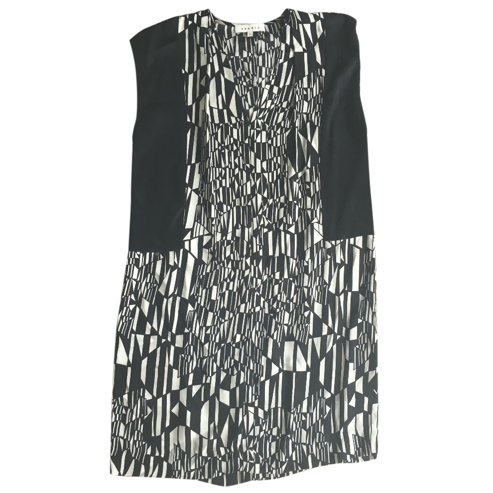 Preowned Sandro Monochrome Abstract Dress Size M Black  White viscose