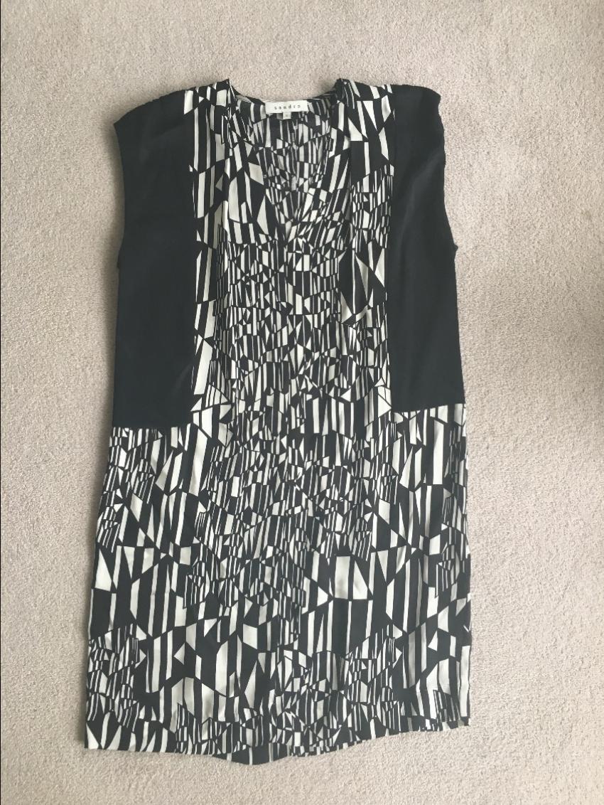 Preowned Sandro Monochrome Abstract Dress Size M Black  White viscose