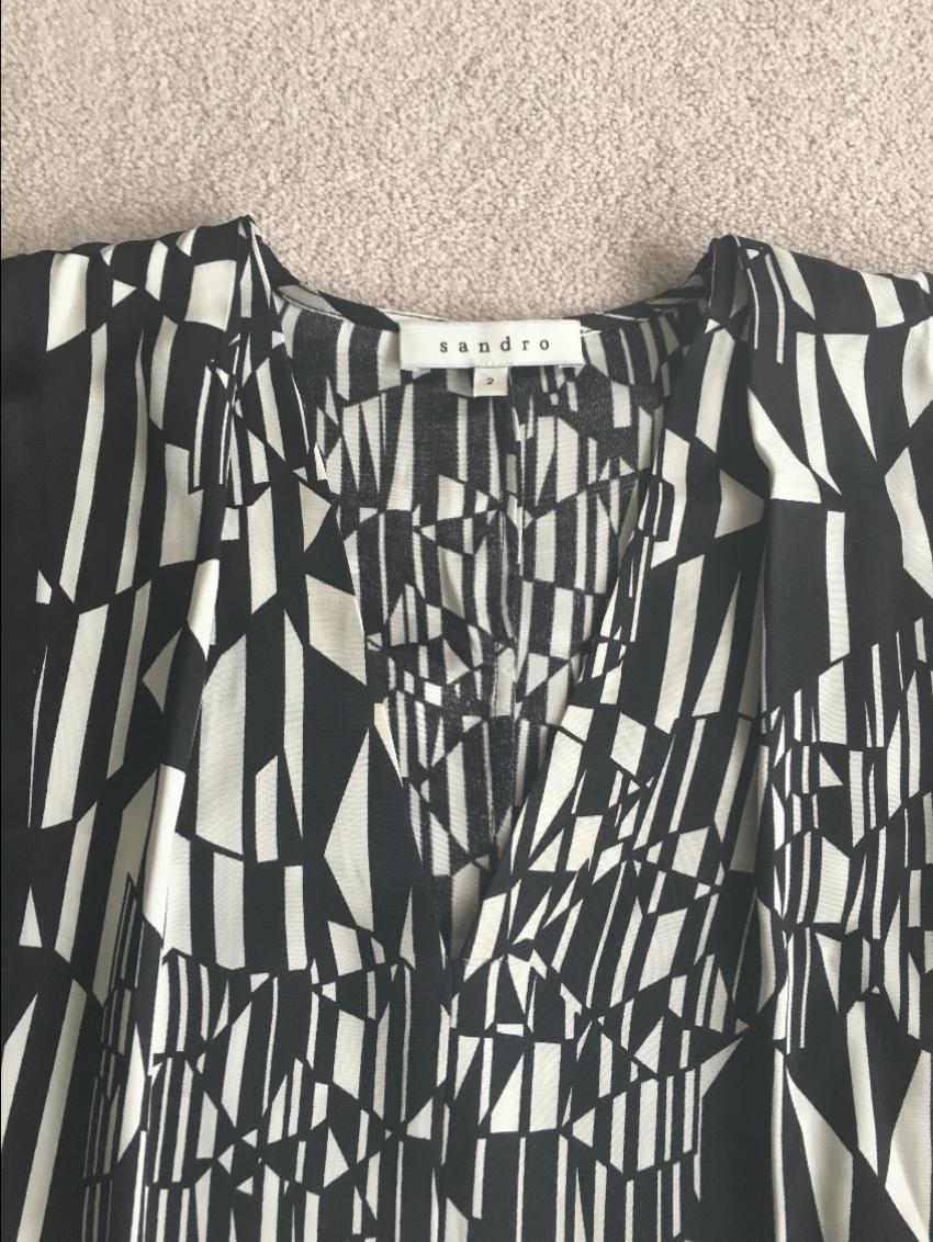 Preowned Sandro Monochrome Abstract Dress Size M Black  White viscose