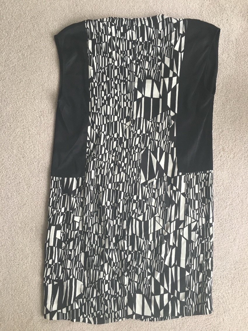 Preowned Sandro Monochrome Abstract Dress Size M Black  White viscose