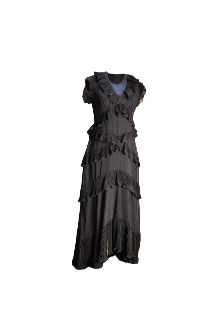 Preowned Zimmermann Black Silk Ruffled Dress Size S poyster