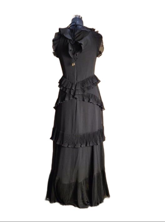 Preowned Zimmermann Black Silk Ruffled Dress Size S poyster