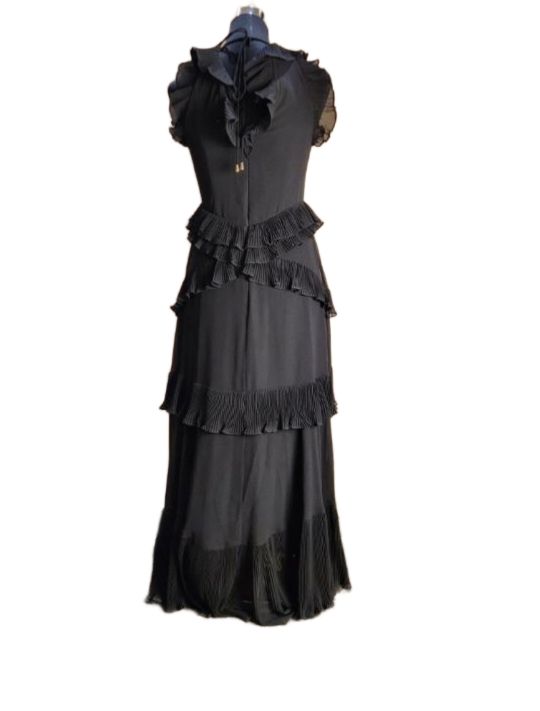 Preowned Zimmermann Black Silk Ruffled Dress Size S poyster