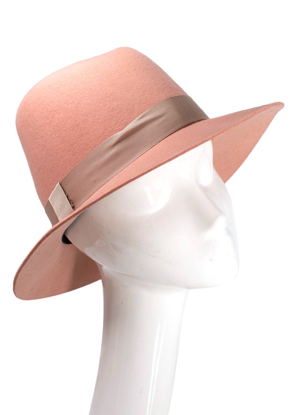 Preowned Rag  Bone Peach Wool Felt Fedora Hat Size M pink