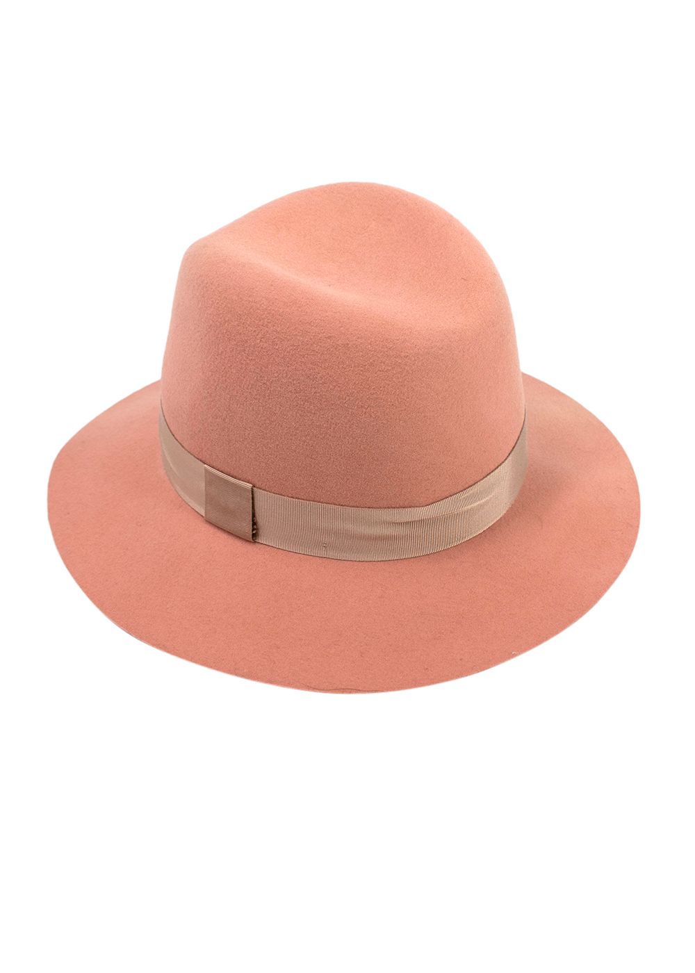 Preowned Rag  Bone Peach Wool Felt Fedora Hat Size M pink