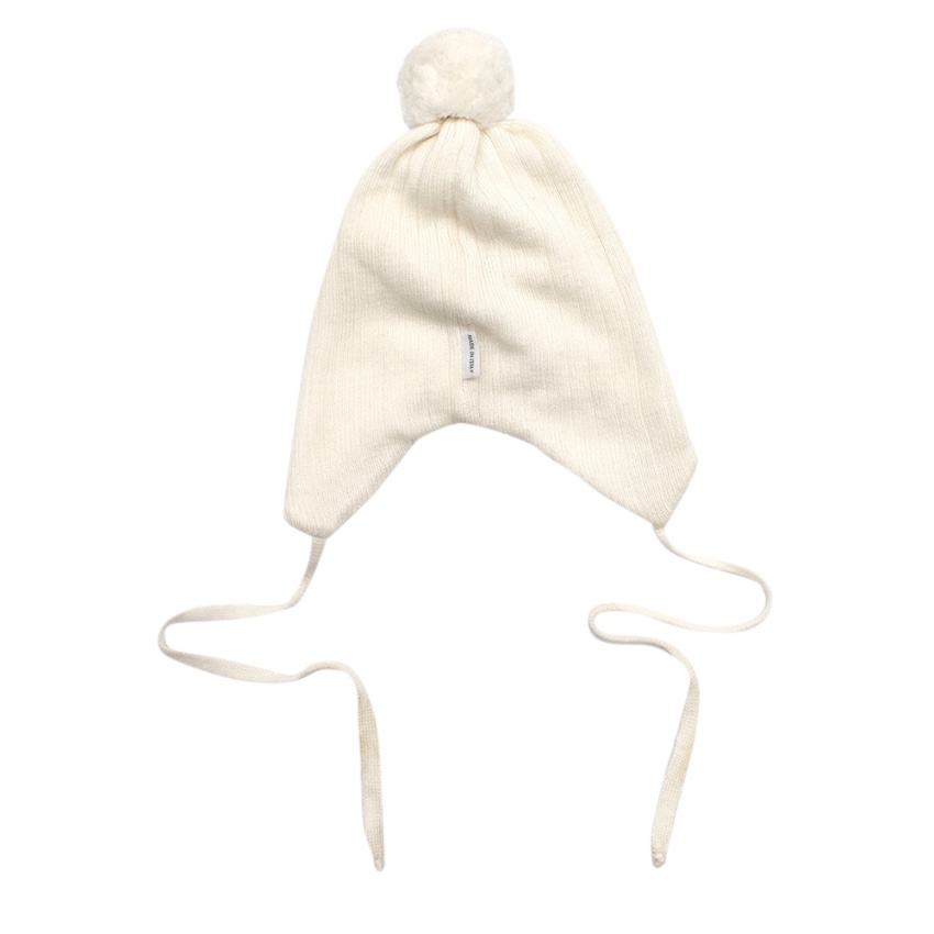 Boys Preowned Il Trenino White Wool Knit Beanie with a Pom Pom and Bows