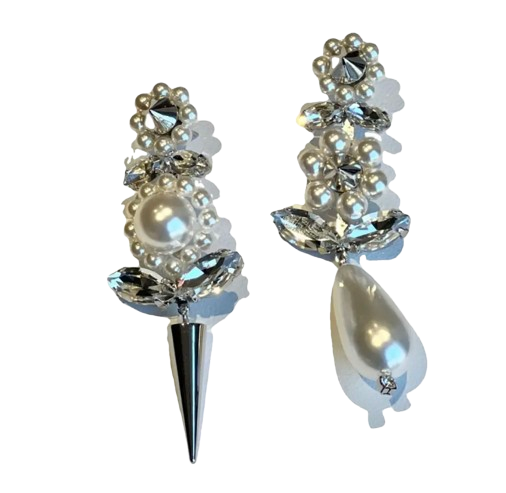 Preowned Simone Rocha Pearl  Spike Earrings Silver silver/pearl