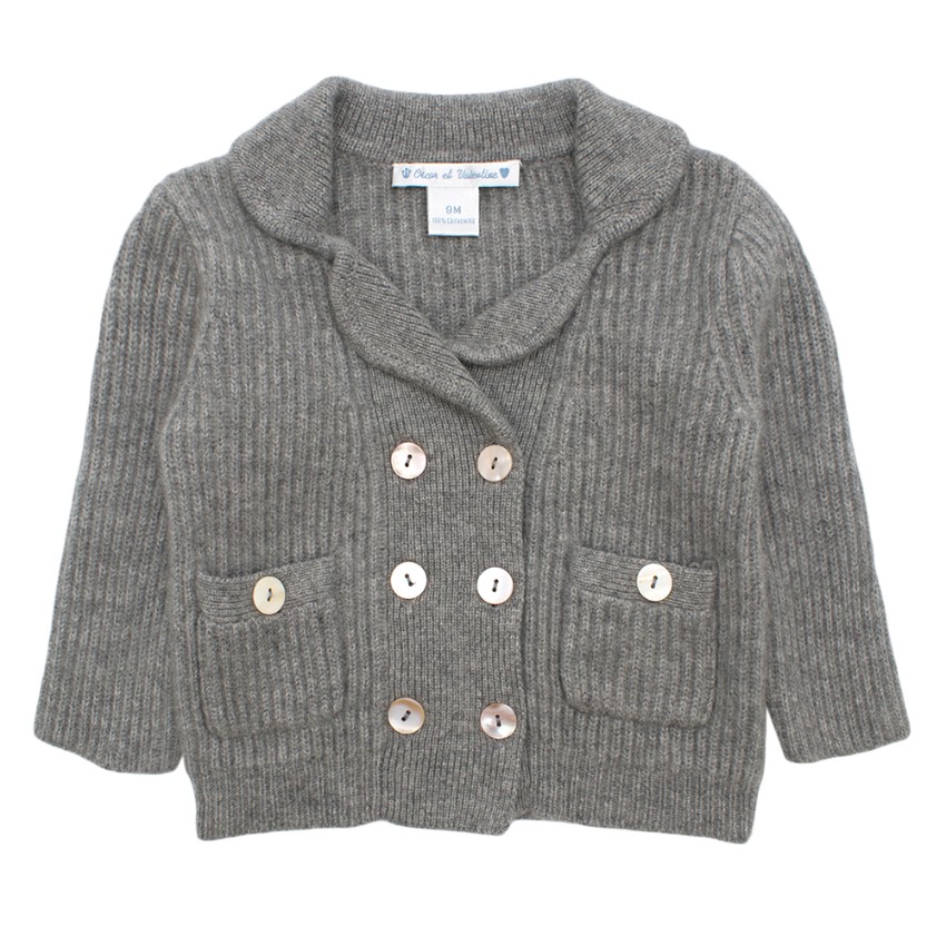 Boys Preowned Oscar Et Valentine 9M Grey Shawl Knit Cardigan Size 9-12 Months cashmere